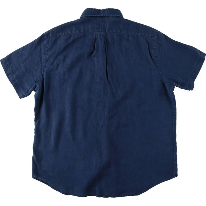 Ralph Lauren Classic Fit Short Sleeve Linen Button Down Shirt Men's Size L unclear navy blue type Vintage Second Hand