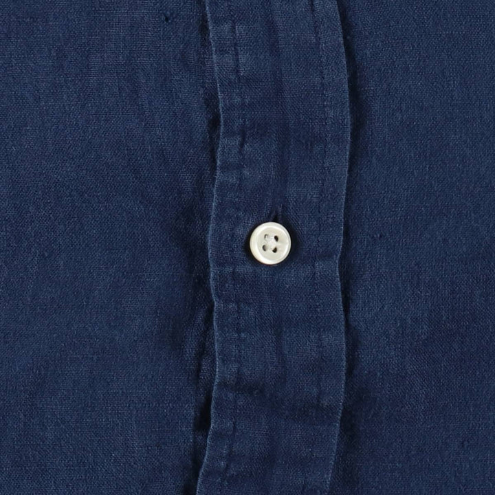 Ralph Lauren Classic Fit Short Sleeve Linen Button Down Shirt Men's Size L unclear navy blue type Vintage Second Hand
