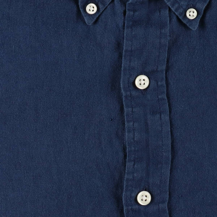 Ralph Lauren Classic Fit Short Sleeve Linen Button Down Shirt Men's Size L unclear navy blue type Vintage Second Hand