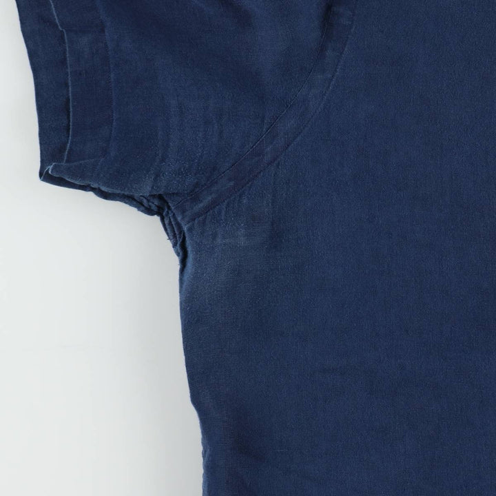 Ralph Lauren Classic Fit Short Sleeve Linen Button Down Shirt Men's Size L unclear navy blue type Vintage Second Hand