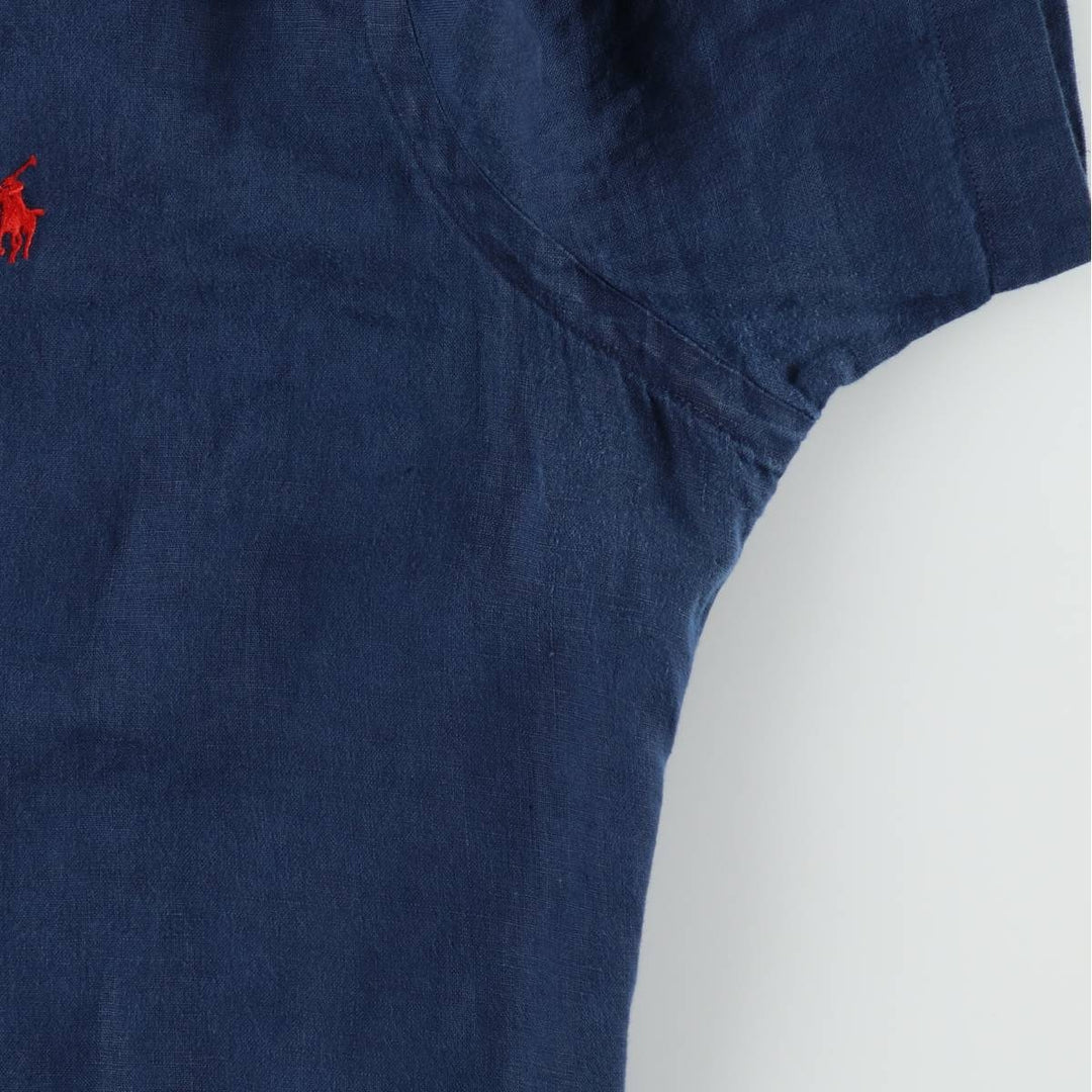 Ralph Lauren Classic Fit Short Sleeve Linen Button Down Shirt Men's Size L unclear navy blue type Vintage Second Hand