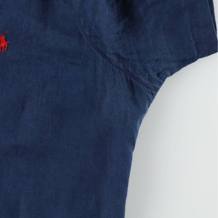 Ralph Lauren Classic Fit Short Sleeve Linen Button Down Shirt Men's Size L unclear navy blue type Vintage Second Hand