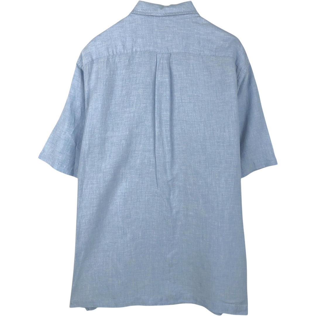 Lands' End Short-Sleeve Linen Box Shirt (Men's Size L) linen Blue type light blue Vintage Second Hand