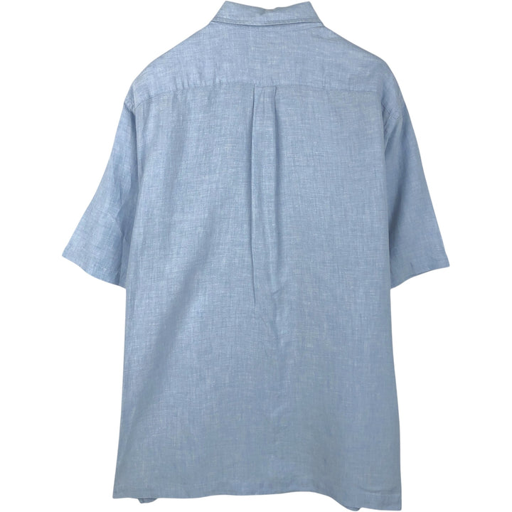 Lands' End Short-Sleeve Linen Box Shirt (Men's Size L) linen Blue type light blue Vintage Second Hand