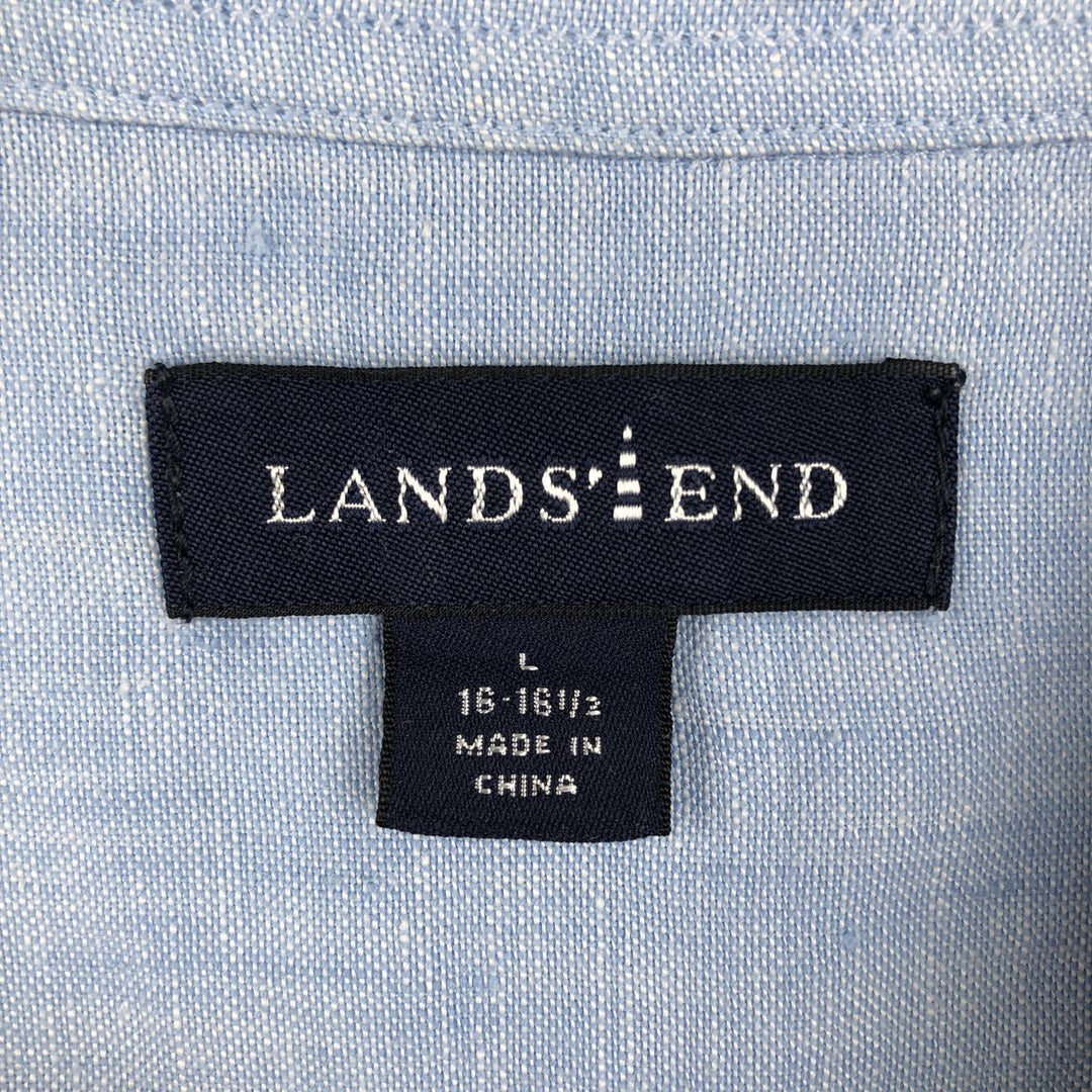 Lands' End Short-Sleeve Linen Box Shirt (Men's Size L) linen Blue type light blue Vintage Second Hand