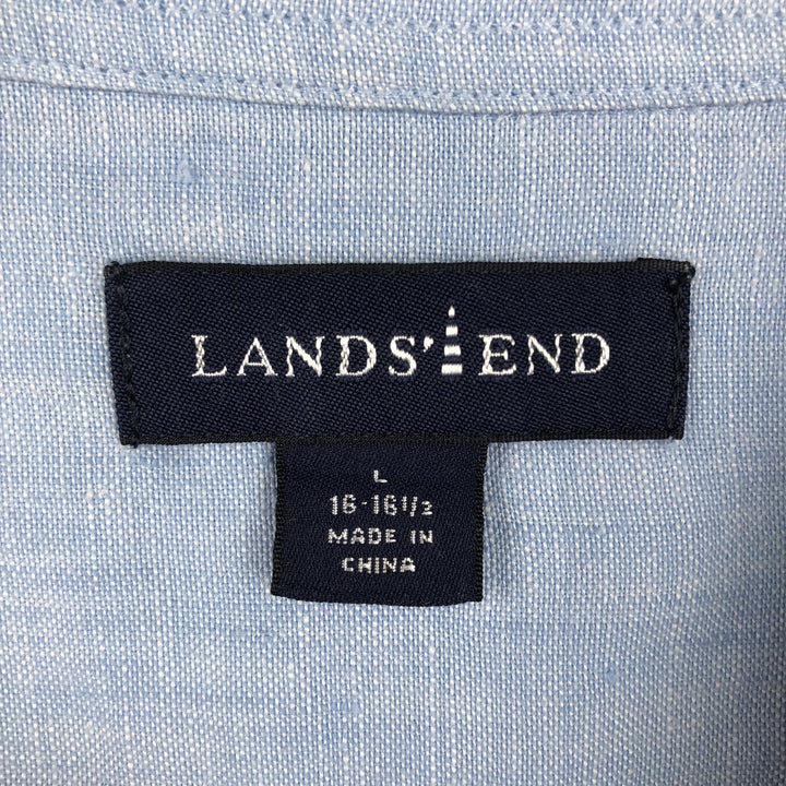 Lands' End Short-Sleeve Linen Box Shirt (Men's Size L) linen Blue type light blue Vintage Second Hand