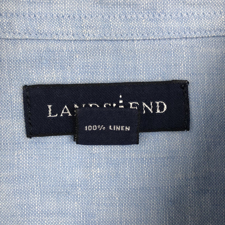 Lands' End Short-Sleeve Linen Box Shirt (Men's Size L) linen Blue type light blue Vintage Second Hand