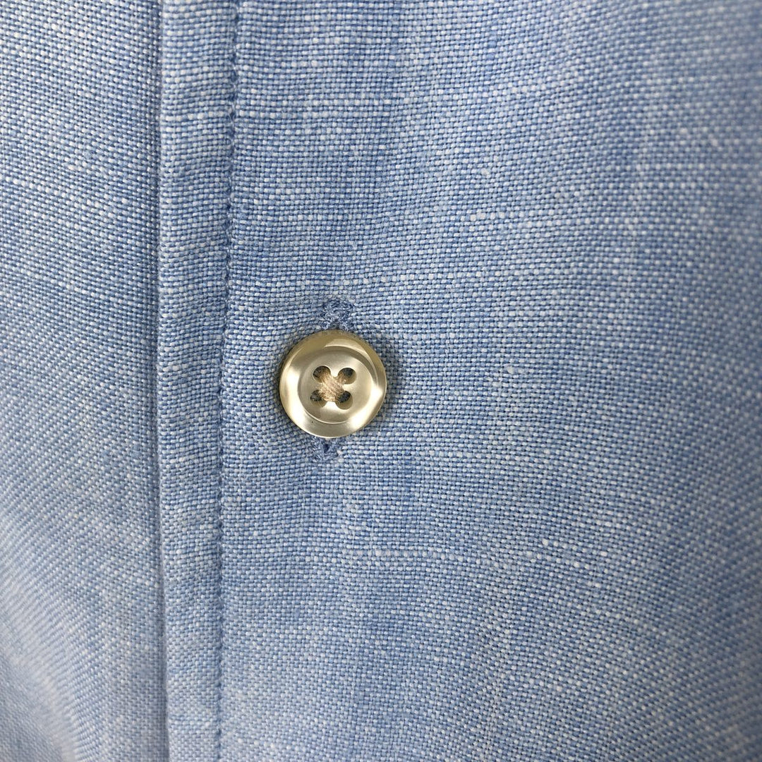 Lands' End Short-Sleeve Linen Box Shirt (Men's Size L) linen Blue type light blue Vintage Second Hand