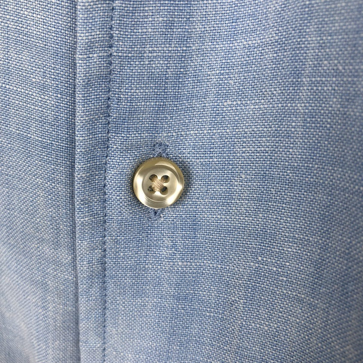 Lands' End Short-Sleeve Linen Box Shirt (Men's Size L) linen Blue type light blue Vintage Second Hand