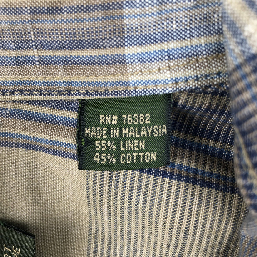 90'S Timberland Short Sleeve Check Pattern Cotton x Linen Button-Down Shirt, Men's Size L (Equivalent), Vintage linen brown type Vintage Second Hand
