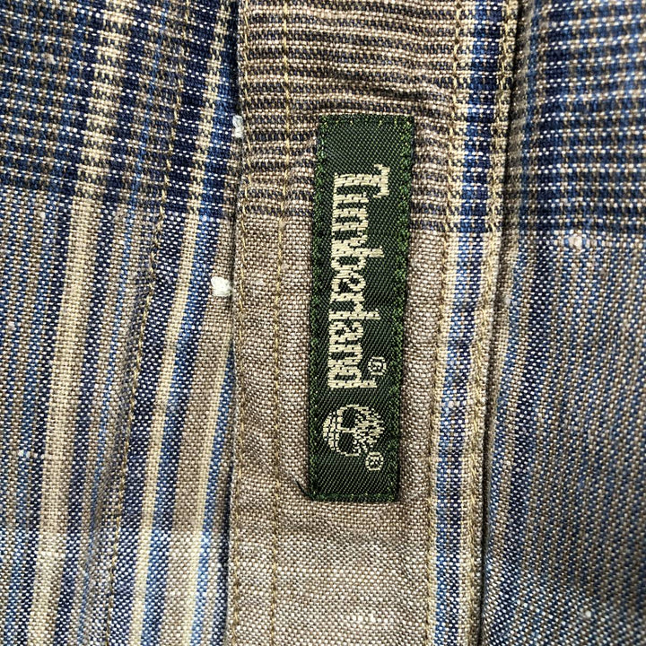 90'S Timberland Short Sleeve Check Pattern Cotton x Linen Button-Down Shirt, Men's Size L (Equivalent), Vintage linen brown type Vintage Second Hand