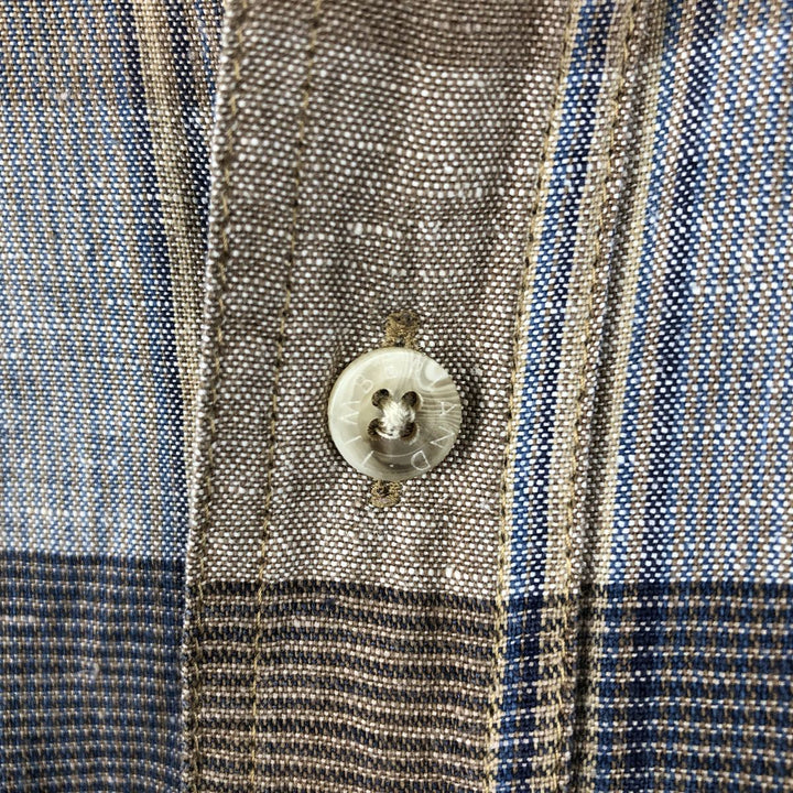 90'S Timberland Short Sleeve Check Pattern Cotton x Linen Button-Down Shirt, Men's Size L (Equivalent), Vintage linen brown type Vintage Second Hand
