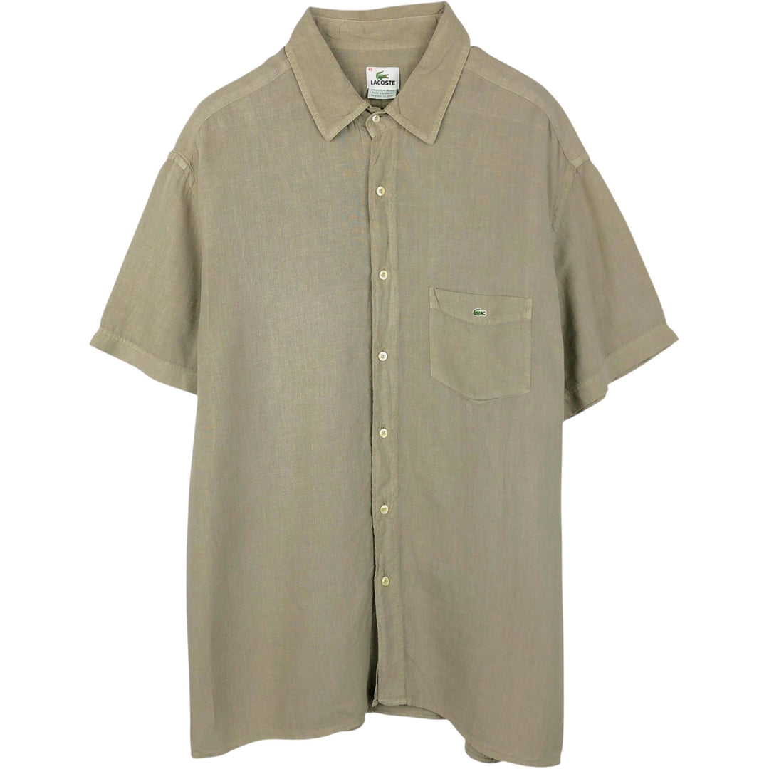 Lacoste Regular Fit French Design Short-Sleeve Linen Shirt, Boxy Shirt, Men's XL Equivalent linen beige type brown Vintage Second Hand
