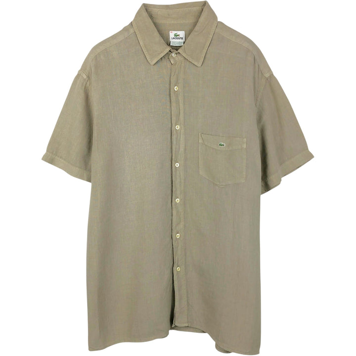 Lacoste Regular Fit French Design Short-Sleeve Linen Shirt, Boxy Shirt, Men's XL Equivalent linen beige type brown Vintage Second Hand