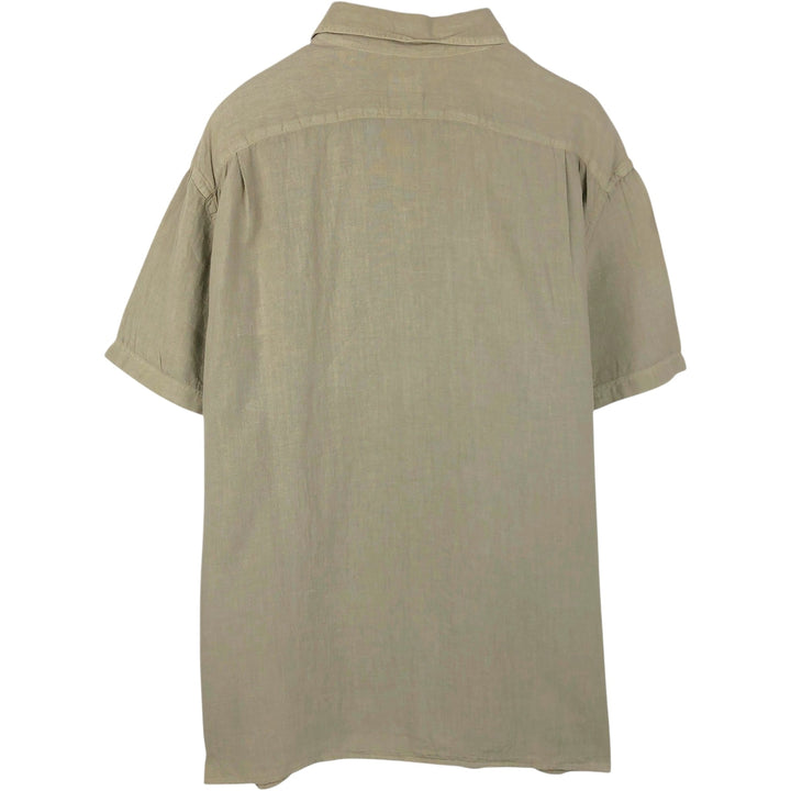 Lacoste Regular Fit French Design Short-Sleeve Linen Shirt, Boxy Shirt, Men's XL Equivalent linen beige type brown Vintage Second Hand