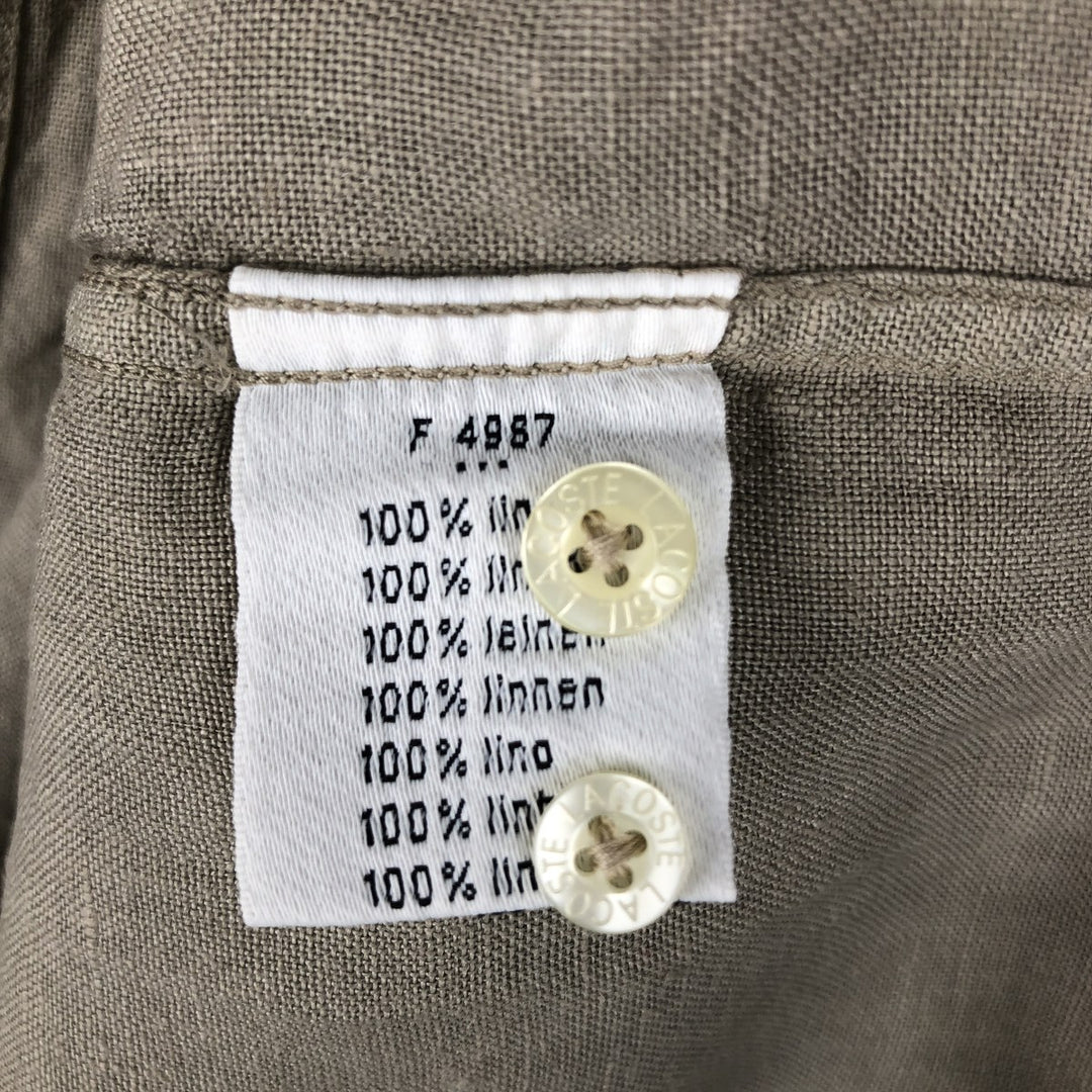 Lacoste Regular Fit French Design Short-Sleeve Linen Shirt, Boxy Shirt, Men's XL Equivalent linen beige type brown Vintage Second Hand