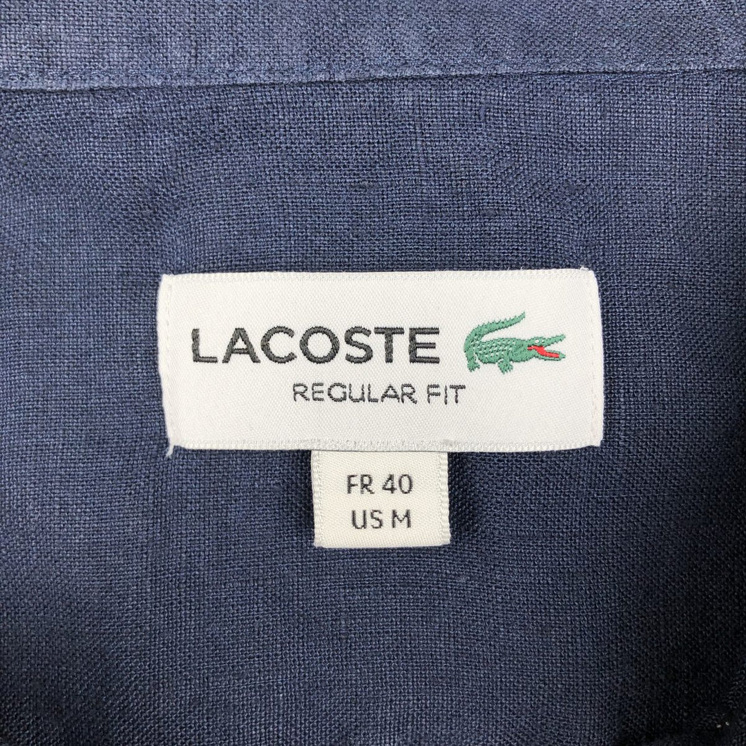 Lacoste Regular Fit Short-Sleeve Linen Button-Down Shirt, Boxy Shirt, Men's Size M (approx.) linen navy blue type Vintage Second Hand