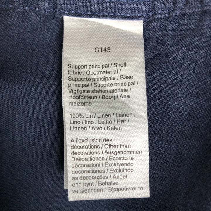 Lacoste Regular Fit Short-Sleeve Linen Button-Down Shirt, Boxy Shirt, Men's Size M (approx.) linen navy blue type Vintage Second Hand