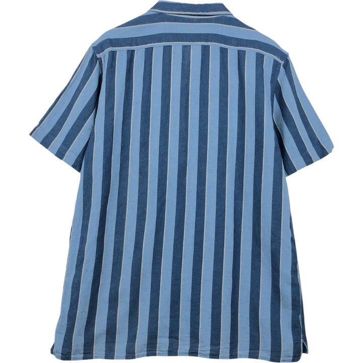 Banana Republic Stripe Pattern Short-Sleeve Open Collar Cotton x Linen Shirt, Boxy Shirt, Men's Size L (approx.) linen navy blue type Vintage Second Hand