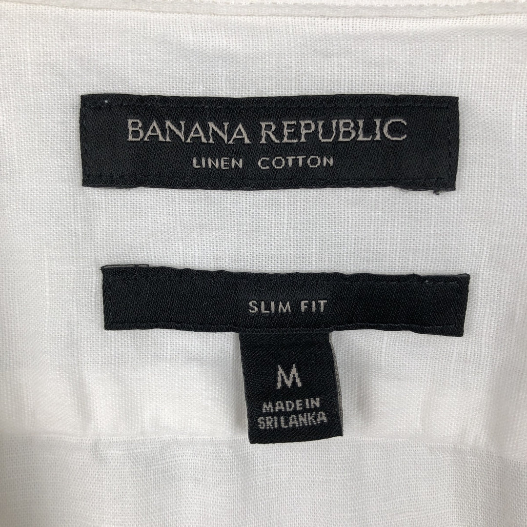 Banana Republic Slim Fit Short-Sleeve Open-Collar Linen Shirt (Men's Size M equivalent) - Boxy Shirt linen white type Vintage Second Hand