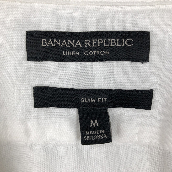 Banana Republic Slim Fit Short-Sleeve Open-Collar Linen Shirt (Men's Size M equivalent) - Boxy Shirt linen white type Vintage Second Hand