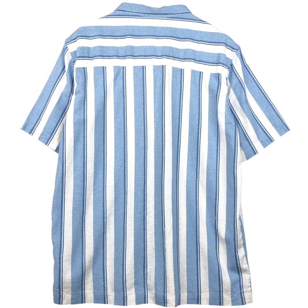 2000'S GAP Stripe Pattern Multi-Stripe Short-Sleeve Open Collar Linen Shirt, Boxy Shirt, Men's Size L linen blue type Vintage Second Hand