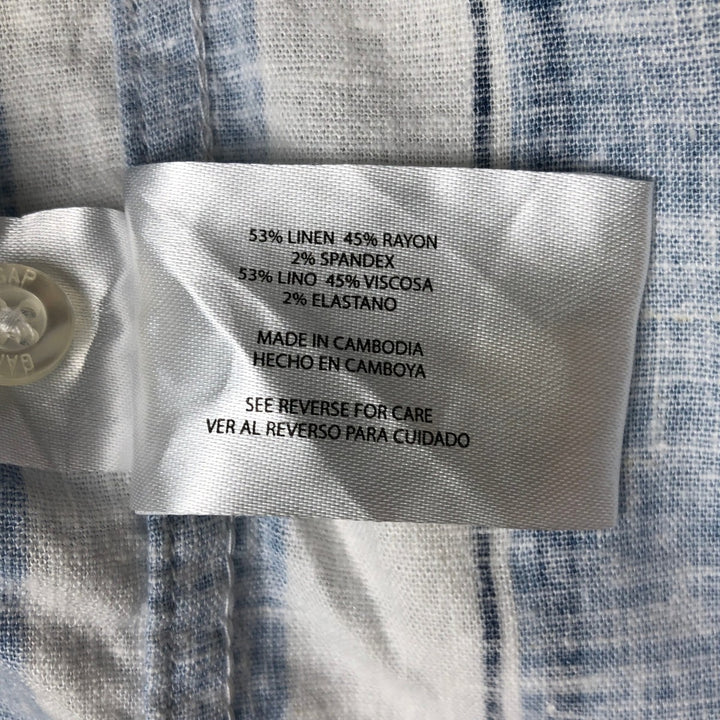 2000'S GAP Stripe Pattern Multi-Stripe Short-Sleeve Open Collar Linen Shirt, Boxy Shirt, Men's Size L linen blue type Vintage Second Hand