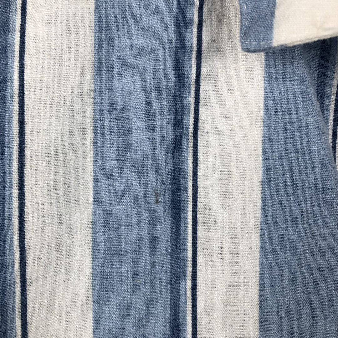 2000'S GAP Stripe Pattern Multi-Stripe Short-Sleeve Open Collar Linen Shirt, Boxy Shirt, Men's Size L linen blue type Vintage Second Hand