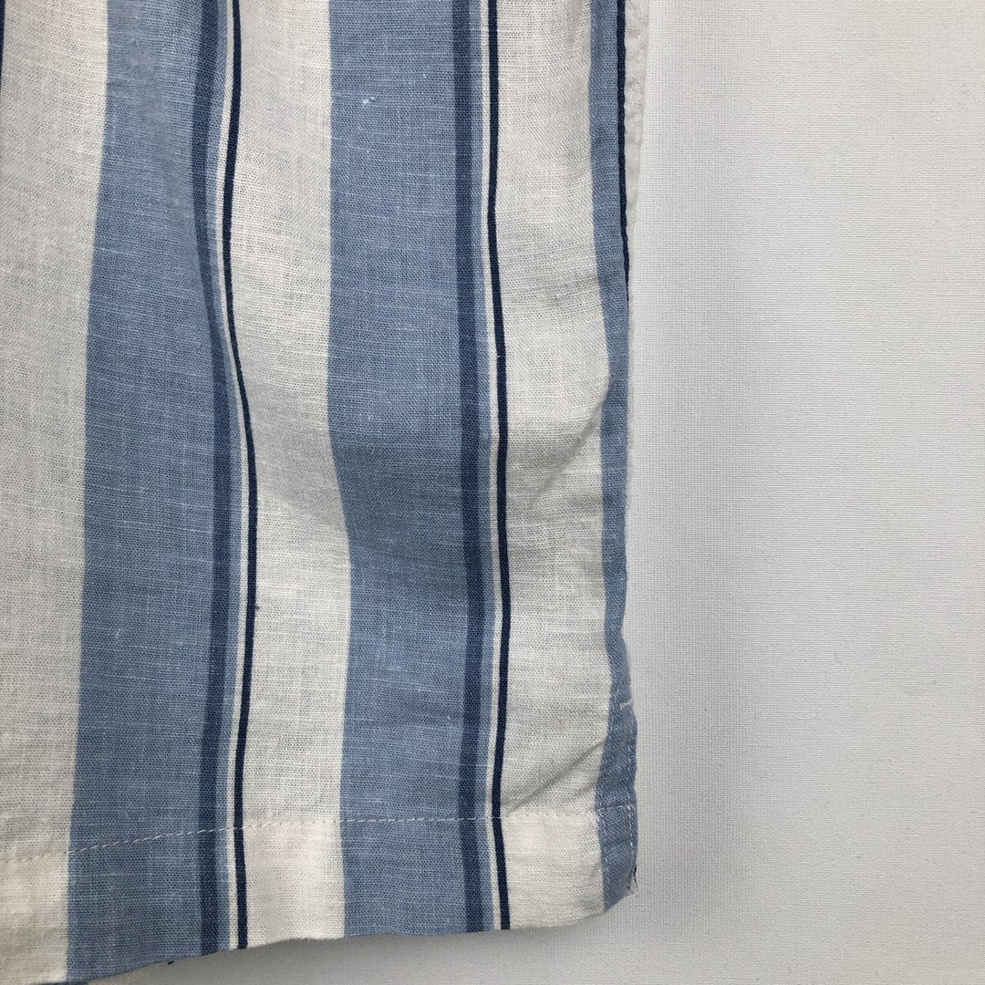 2000'S GAP Stripe Pattern Multi-Stripe Short-Sleeve Open Collar Linen Shirt, Boxy Shirt, Men's Size L linen blue type Vintage Second Hand