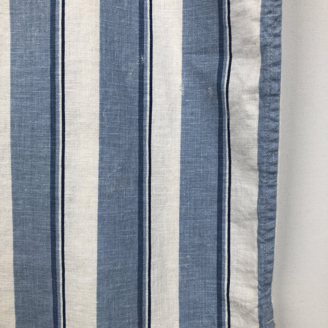 2000'S GAP Stripe Pattern Multi-Stripe Short-Sleeve Open Collar Linen Shirt, Boxy Shirt, Men's Size L linen blue type Vintage Second Hand