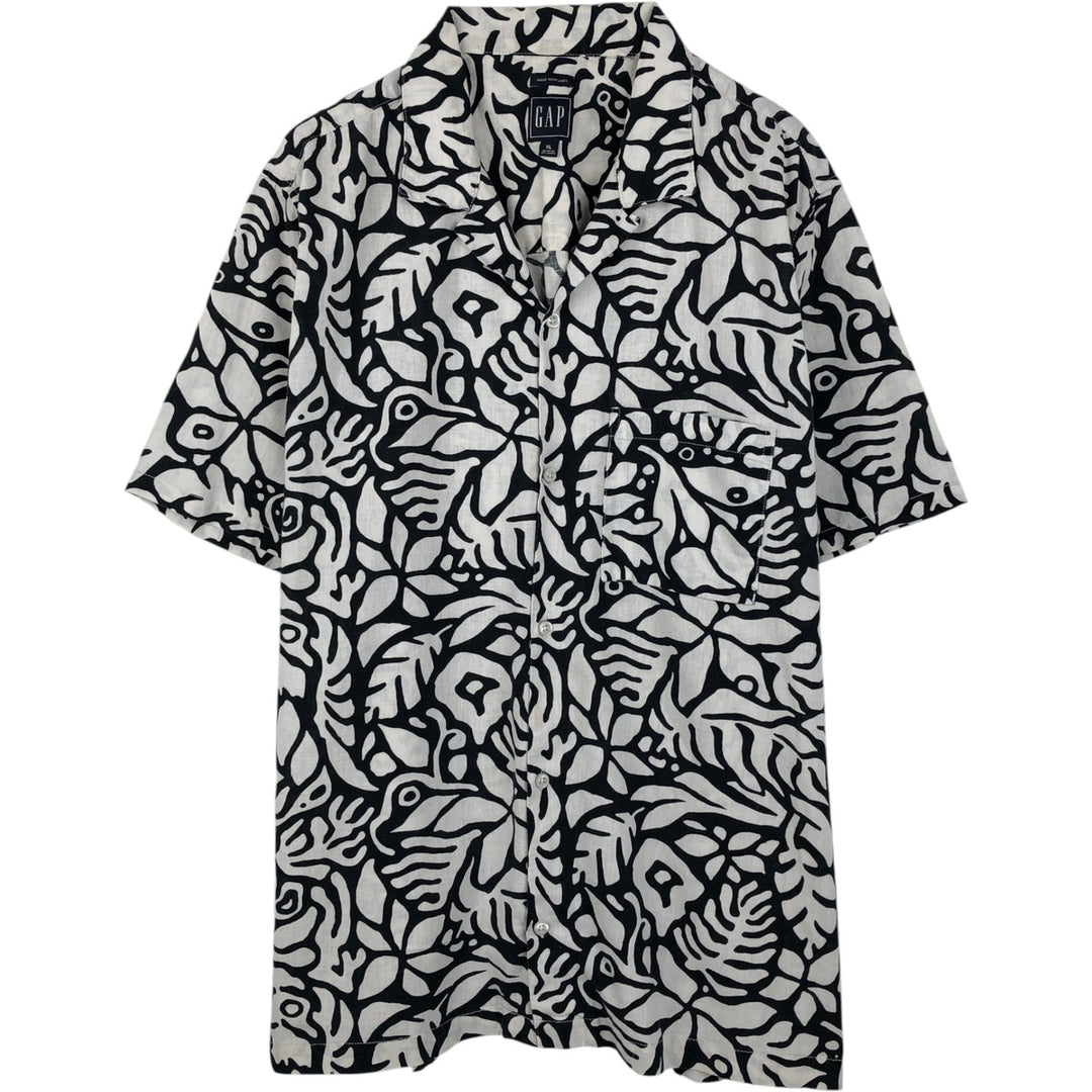 GAP MADE WITH LINEN All-over print short-sleeved open-collar cotton x linen shirt, boxy fit, men's size XL equivalent. linen white type Vintage Second Hand