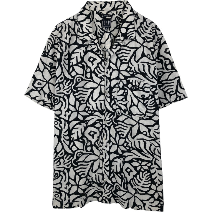 GAP MADE WITH LINEN All-over print short-sleeved open-collar cotton x linen shirt, boxy fit, men's size XL equivalent. linen white type Vintage Second Hand