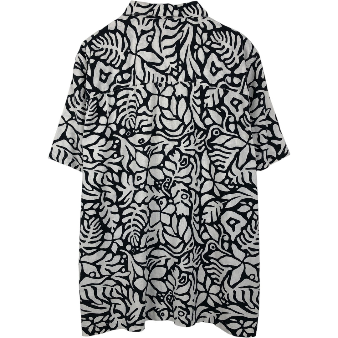 GAP MADE WITH LINEN All-over print short-sleeved open-collar cotton x linen shirt, boxy fit, men's size XL equivalent. linen white type Vintage Second Hand