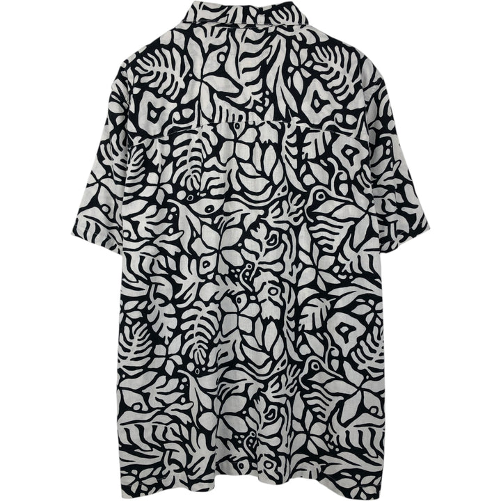 GAP MADE WITH LINEN All-over print short-sleeved open-collar cotton x linen shirt, boxy fit, men's size XL equivalent. linen white type Vintage Second Hand