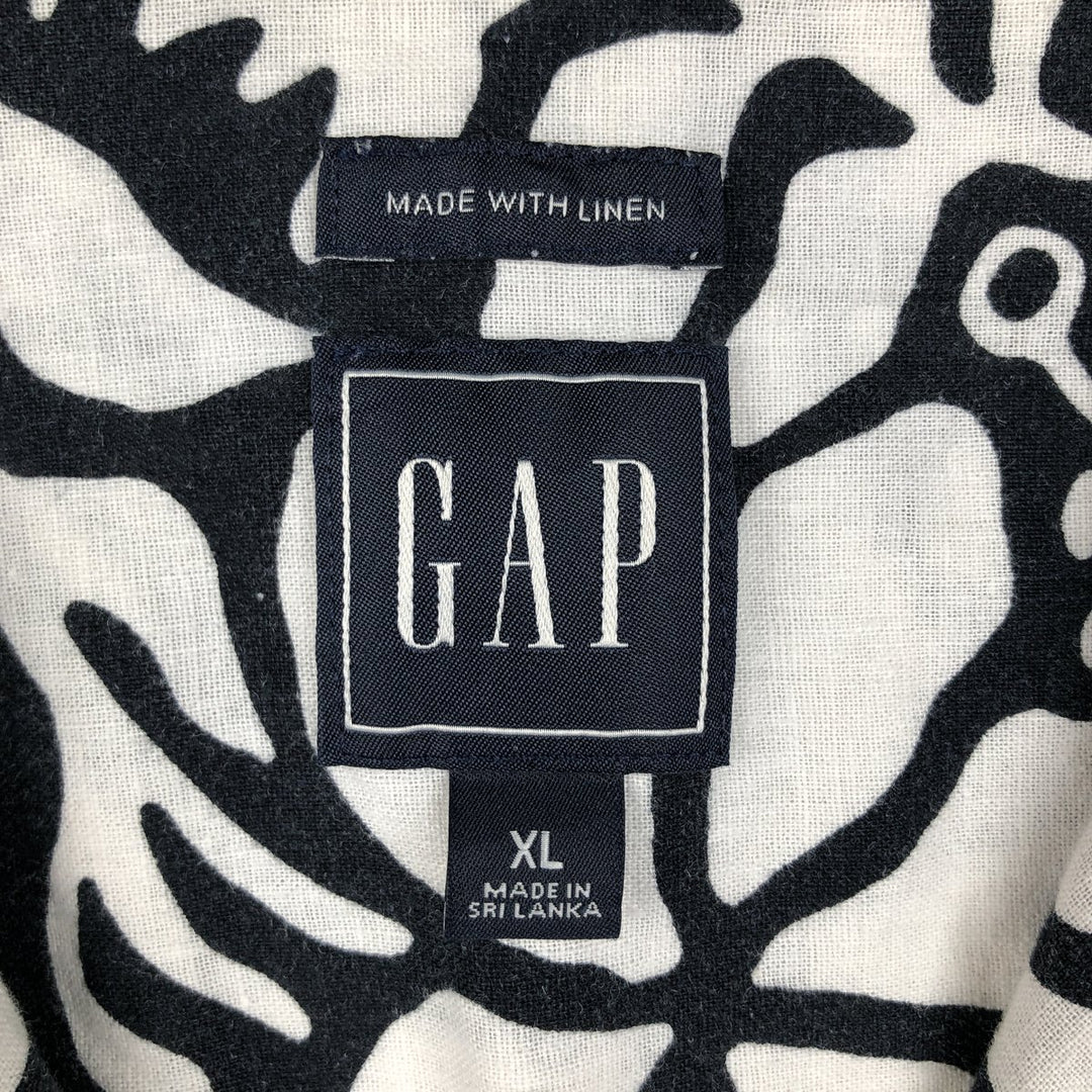 GAP MADE WITH LINEN All-over print short-sleeved open-collar cotton x linen shirt, boxy fit, men's size XL equivalent. linen white type Vintage Second Hand