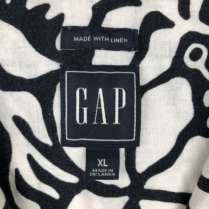 GAP MADE WITH LINEN All-over print short-sleeved open-collar cotton x linen shirt, boxy fit, men's size XL equivalent. linen white type Vintage Second Hand