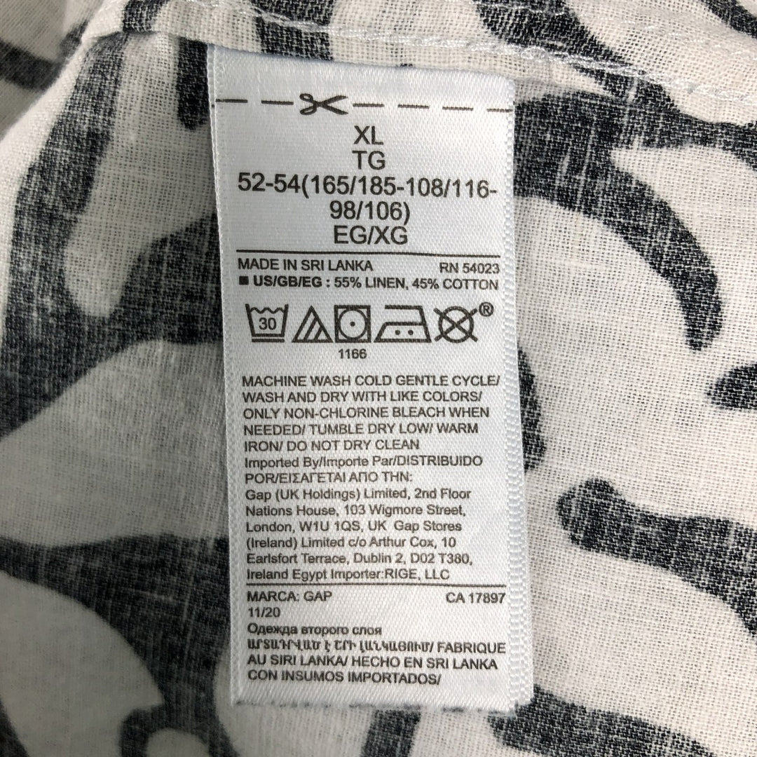 GAP MADE WITH LINEN All-over print short-sleeved open-collar cotton x linen shirt, boxy fit, men's size XL equivalent. linen white type Vintage Second Hand