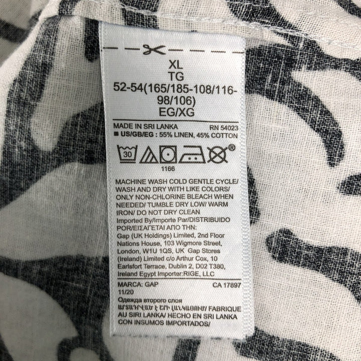 GAP MADE WITH LINEN All-over print short-sleeved open-collar cotton x linen shirt, boxy fit, men's size XL equivalent. linen white type Vintage Second Hand