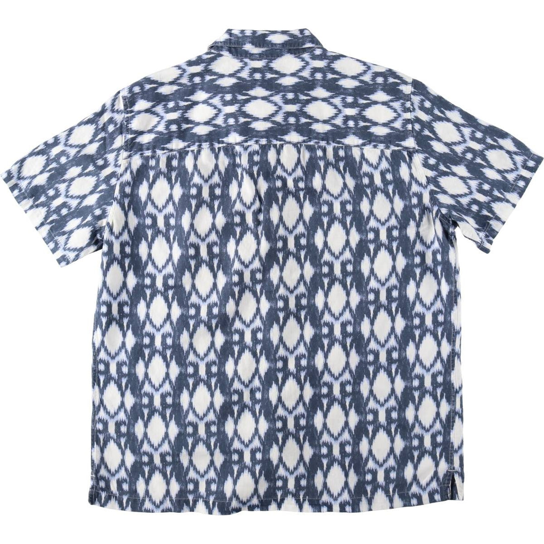 GAP all-over print short-sleeved open-collar linen shirt, made in Sri Lanka, size L (equivalent to men's L), open collar, short-sleeved, boxy shirt. linen navy blue type Vintage Second Hand
