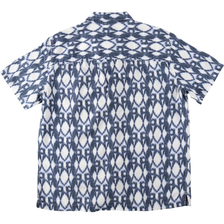 GAP all-over print short-sleeved open-collar linen shirt, made in Sri Lanka, size L (equivalent to men's L), open collar, short-sleeved, boxy shirt. linen navy blue type Vintage Second Hand