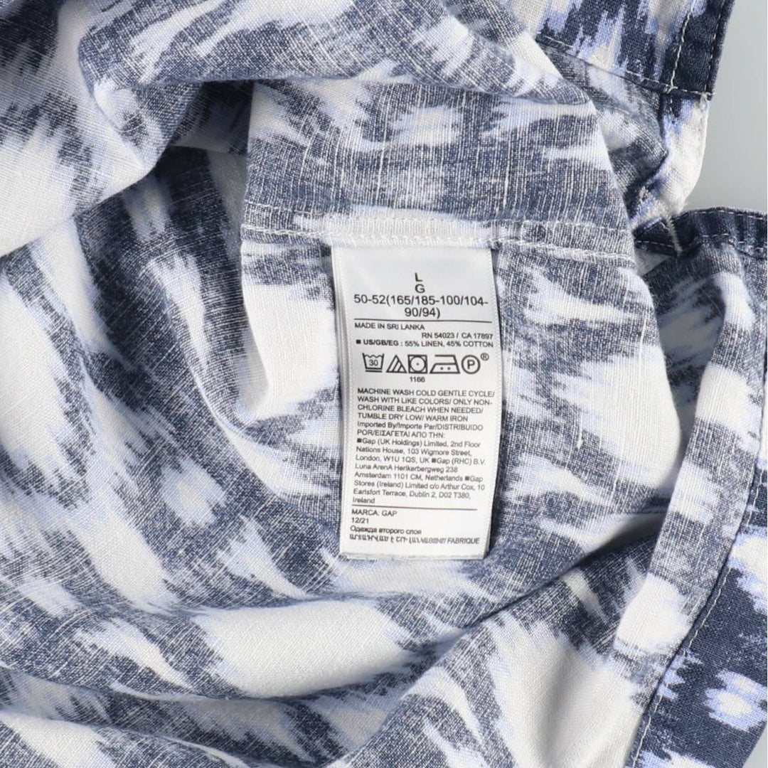 GAP all-over print short-sleeved open-collar linen shirt, made in Sri Lanka, size L (equivalent to men's L), open collar, short-sleeved, boxy shirt. linen navy blue type Vintage Second Hand