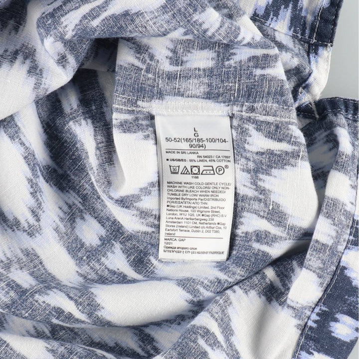 GAP all-over print short-sleeved open-collar linen shirt, made in Sri Lanka, size L (equivalent to men's L), open collar, short-sleeved, boxy shirt. linen navy blue type Vintage Second Hand