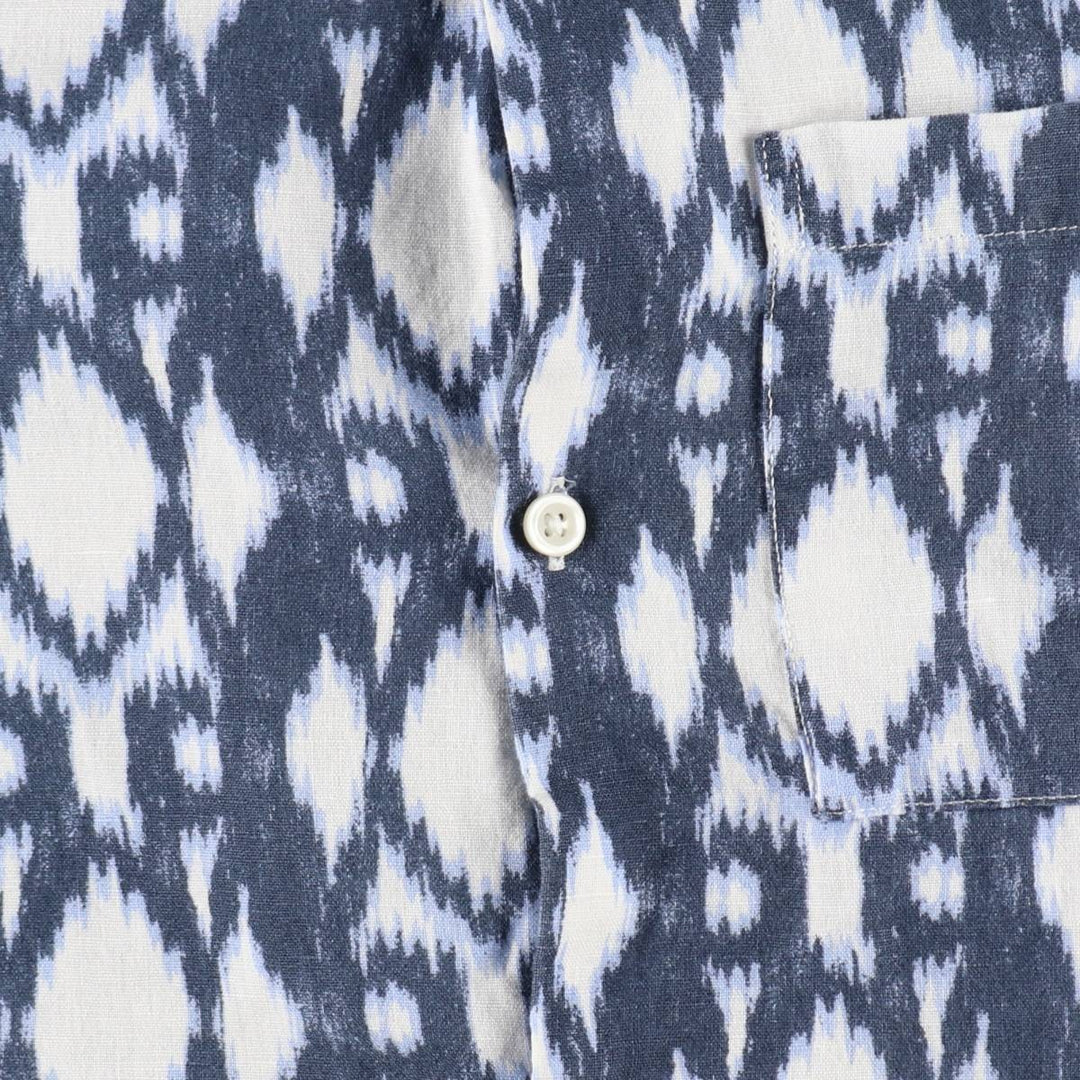 GAP all-over print short-sleeved open-collar linen shirt, made in Sri Lanka, size L (equivalent to men's L), open collar, short-sleeved, boxy shirt. linen navy blue type Vintage Second Hand