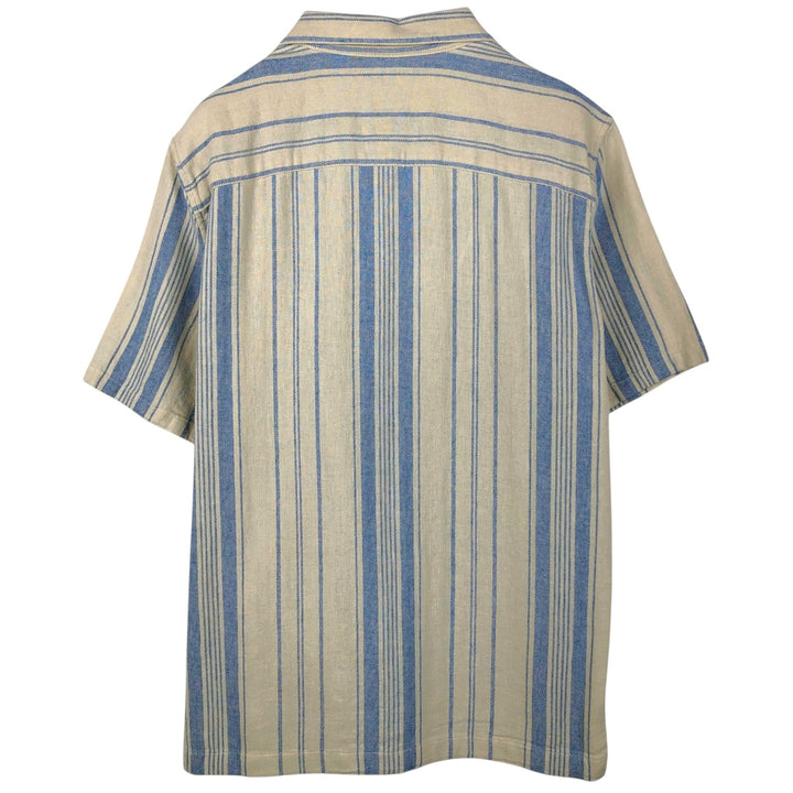 2000'S Gap Made with Linen Stripe Pattern Short-Sleeve Open Collar Cotton Shirt, Boxy Fit, Men's Size M (approx.) cotton Beige type Vintage Second Hand