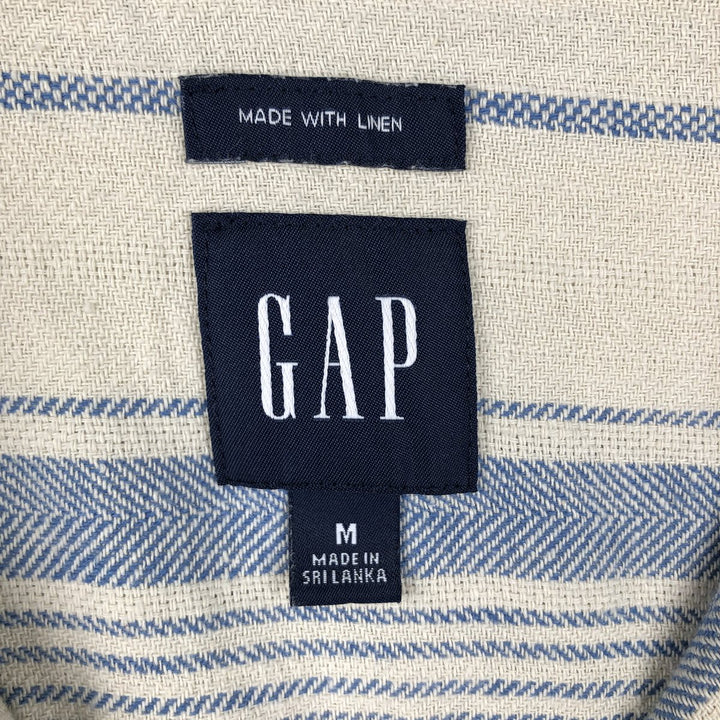 2000'S Gap Made with Linen Stripe Pattern Short-Sleeve Open Collar Cotton Shirt, Boxy Fit, Men's Size M (approx.) cotton Beige type Vintage Second Hand