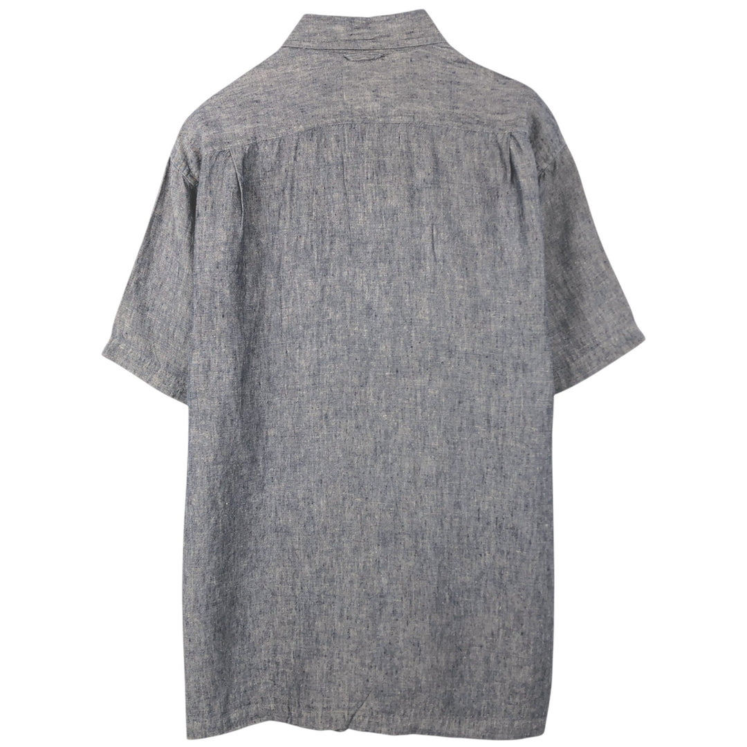 Eddie Bauer Chambray Short-Sleeve Linen Box Shirt (Men's Size M) linen navy blue type Vintage Second Hand