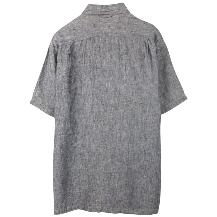 Eddie Bauer Chambray Short-Sleeve Linen Box Shirt (Men's Size M) linen navy blue type Vintage Second Hand