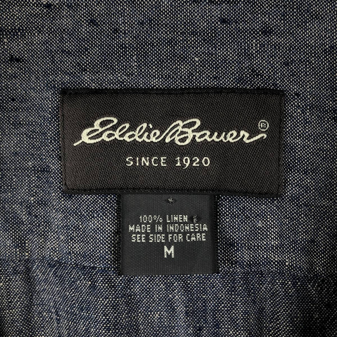Eddie Bauer Chambray Short-Sleeve Linen Box Shirt (Men's Size M) linen navy blue type Vintage Second Hand