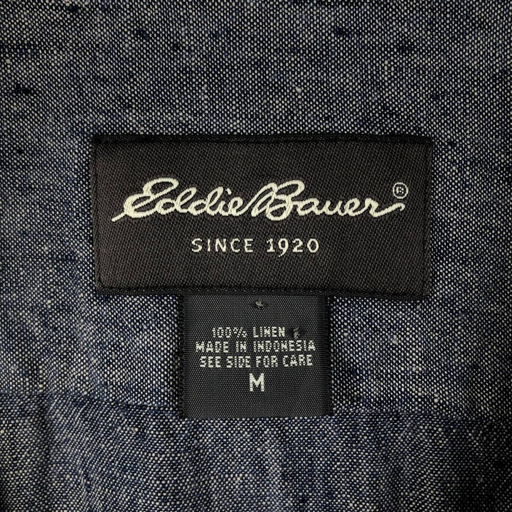 Eddie Bauer Chambray Short-Sleeve Linen Box Shirt (Men's Size M) linen navy blue type Vintage Second Hand