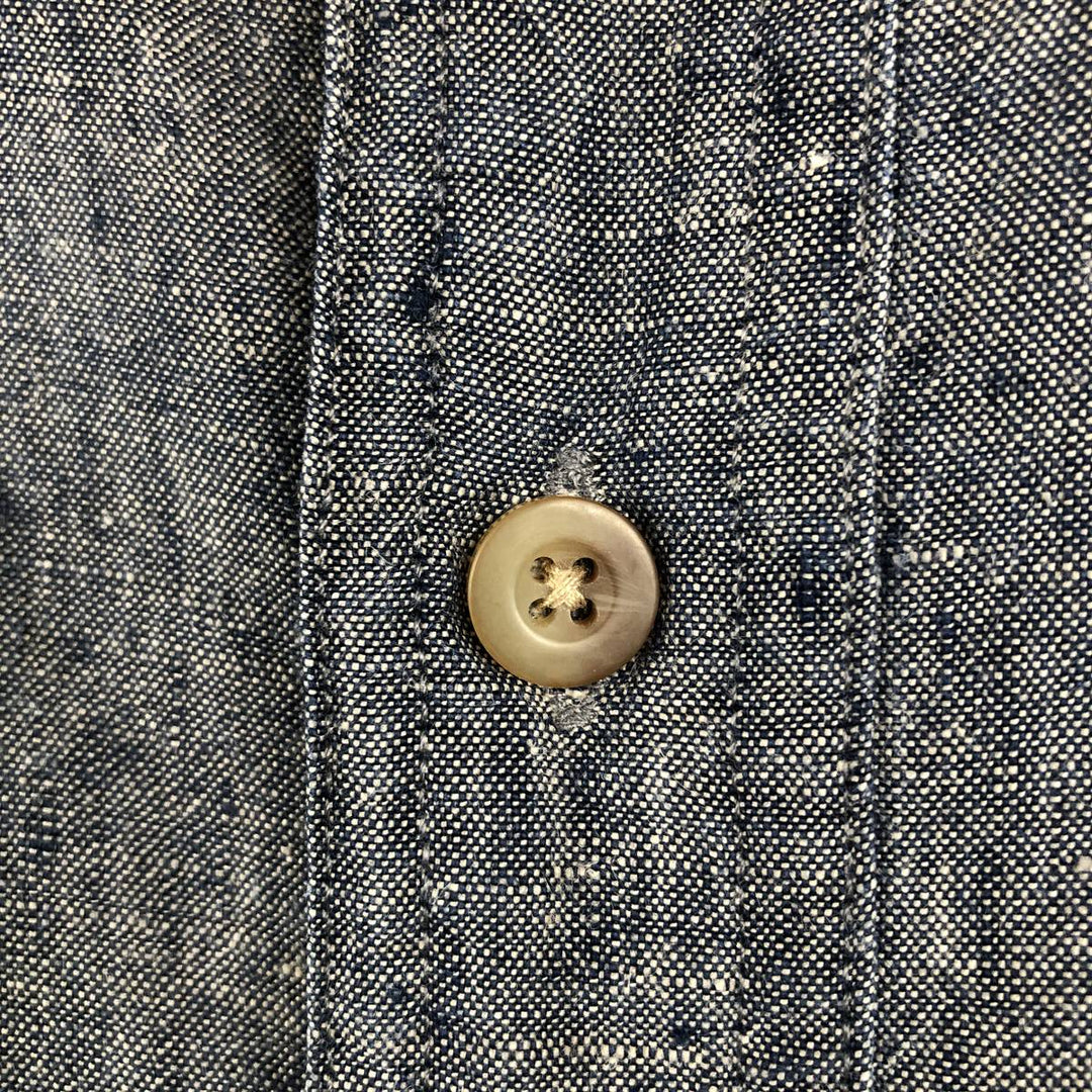 Eddie Bauer Chambray Short-Sleeve Linen Box Shirt (Men's Size M) linen navy blue type Vintage Second Hand